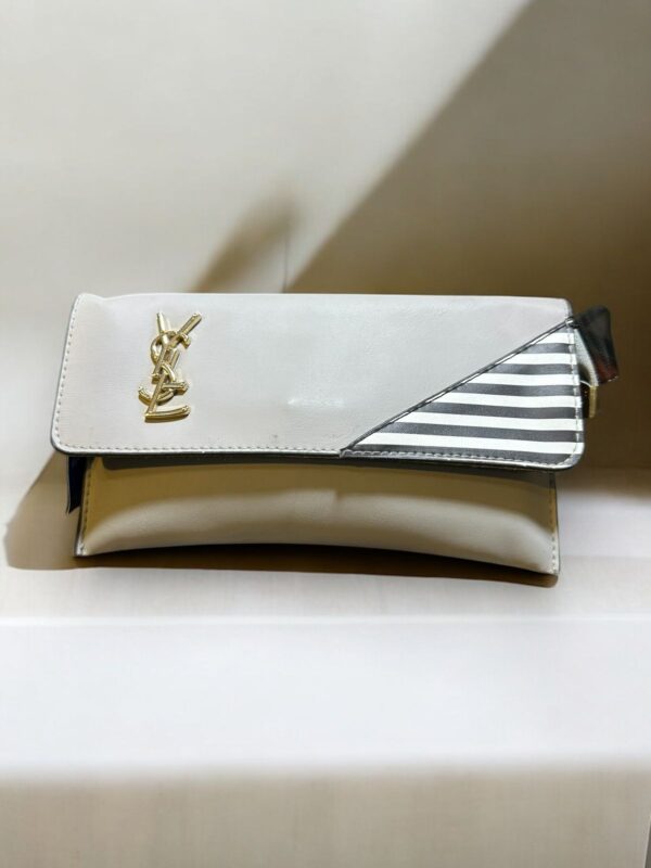 Striped Accent YSL-Inspired Envelope Clutch