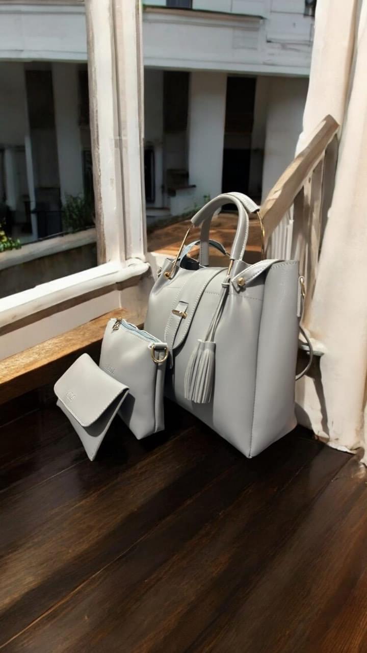 Grey Luxe Trio Hnad Bag - Image 2